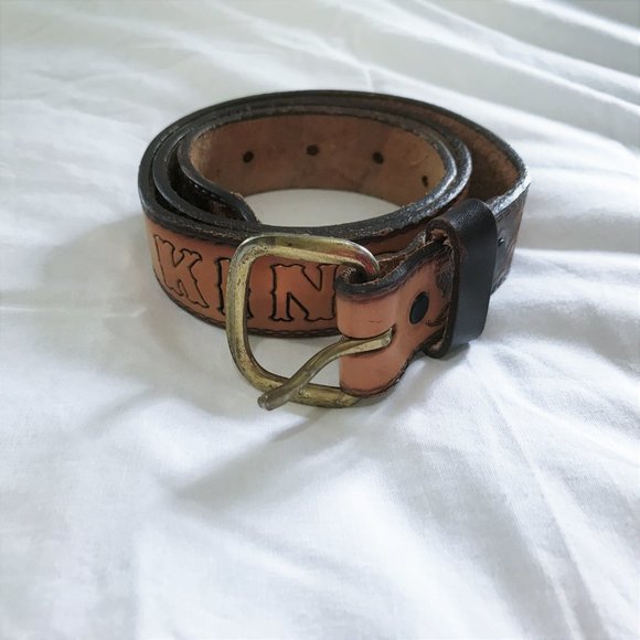 Vintage Western Leather Tooled Belt M, L, Kingston - Picture 1 of 9